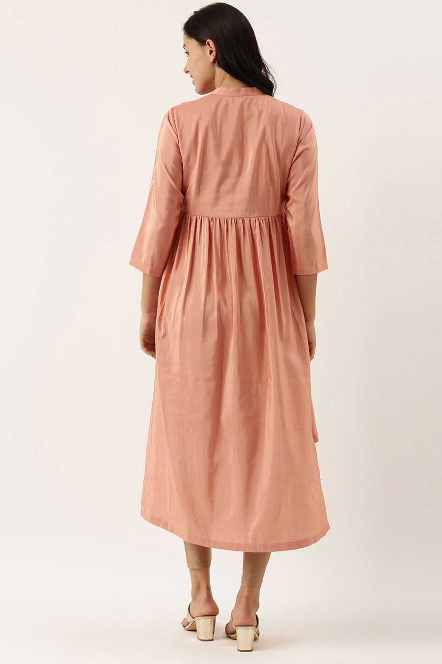 Pastel Pink Sequened Silk Linen Dress