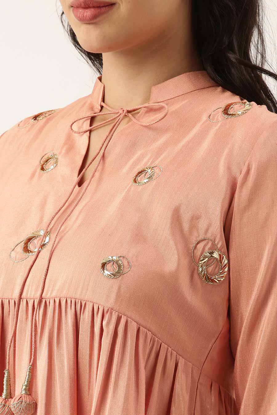 Pastel Pink Sequened Silk Linen Dress