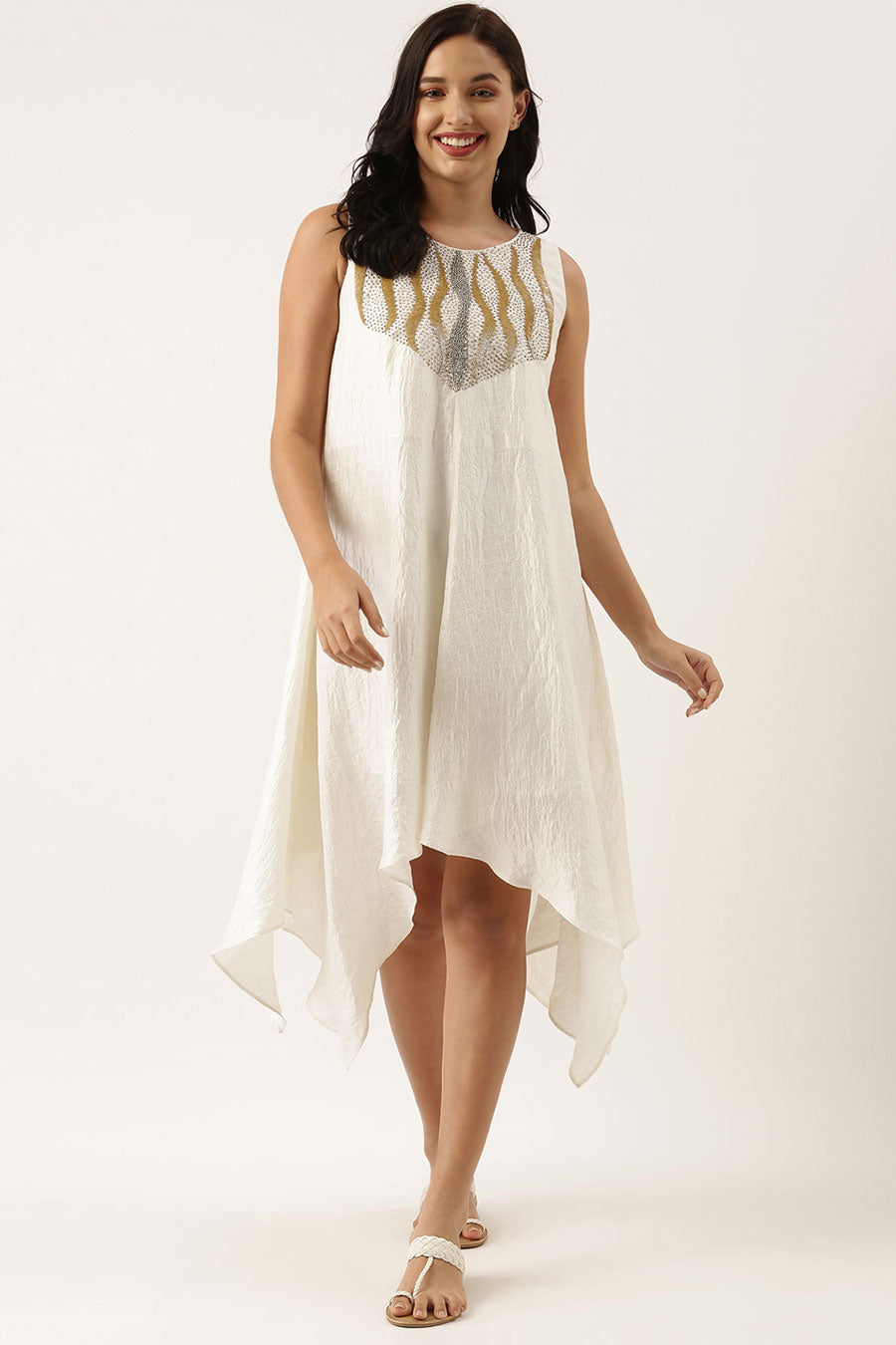 Ivory Silk Embroidered Dress