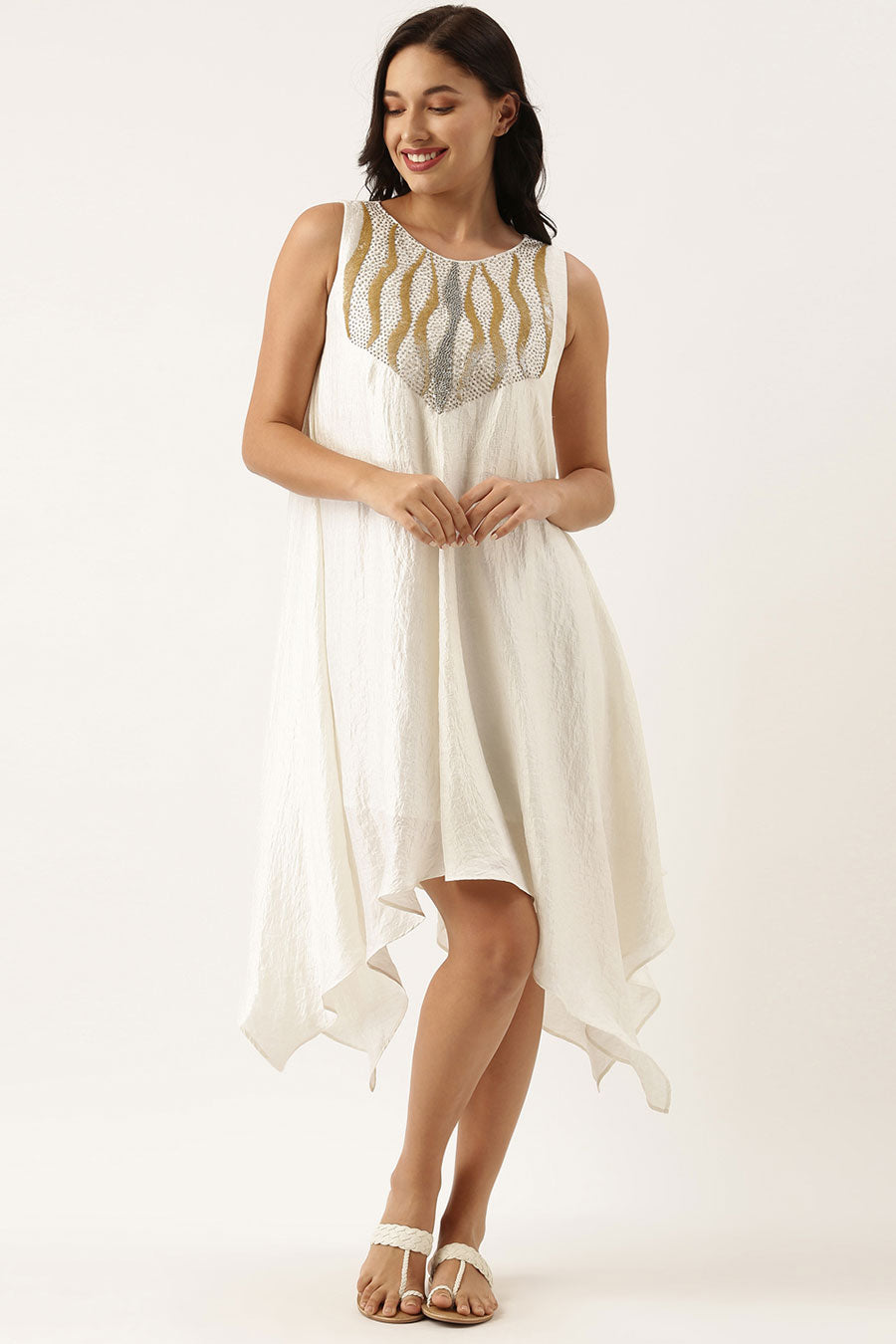 Ivory Silk Embroidered Dress