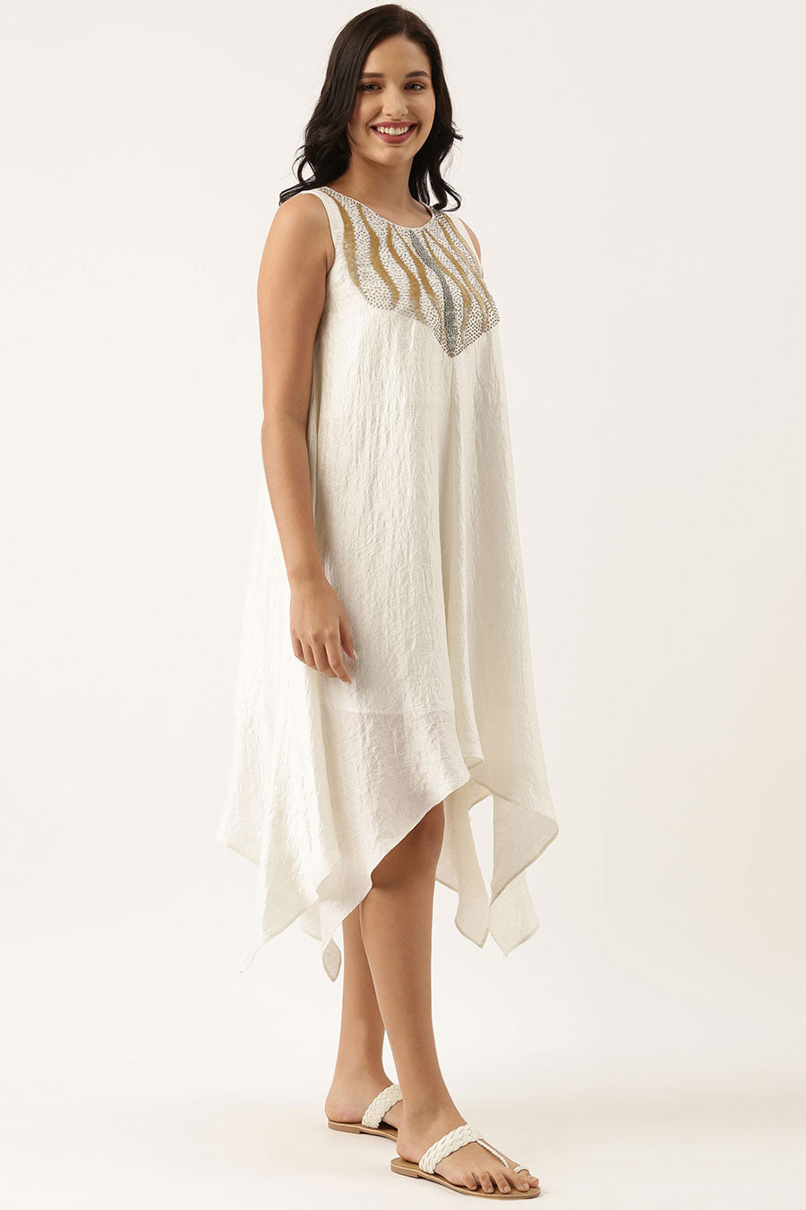Ivory Silk Embroidered Dress