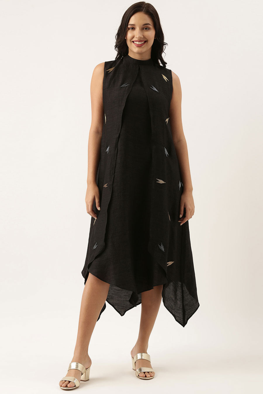 Black Silk Double Layered Dress