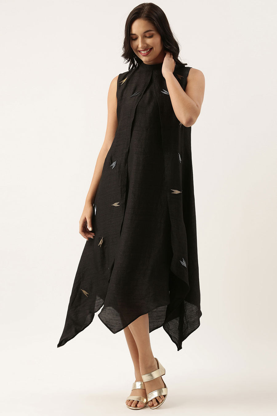 Black Silk Double Layered Dress