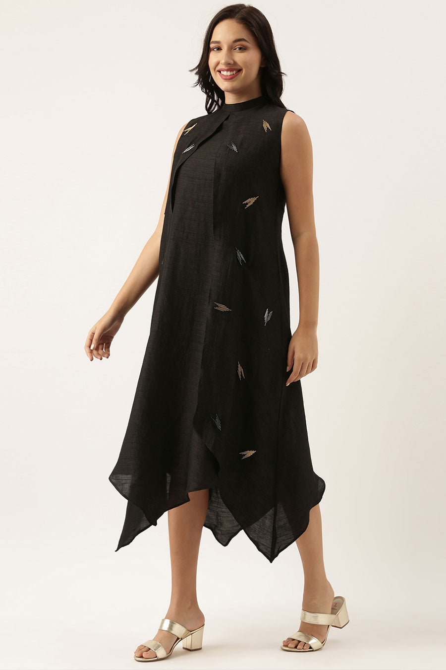 Black Silk Double Layered Dress