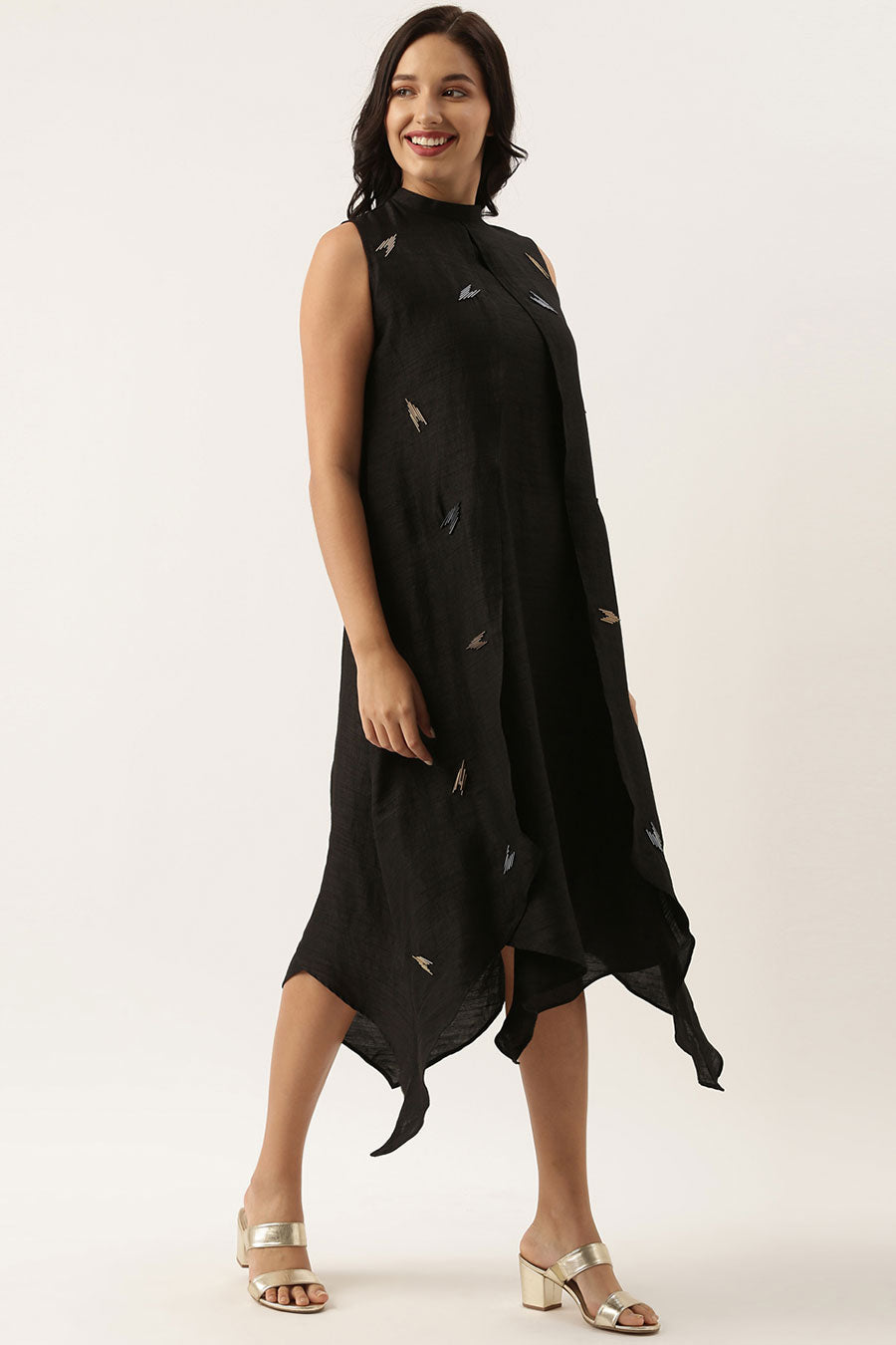 Black Silk Double Layered Dress