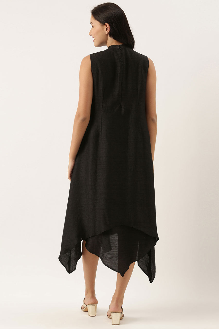 Black Silk Double Layered Dress
