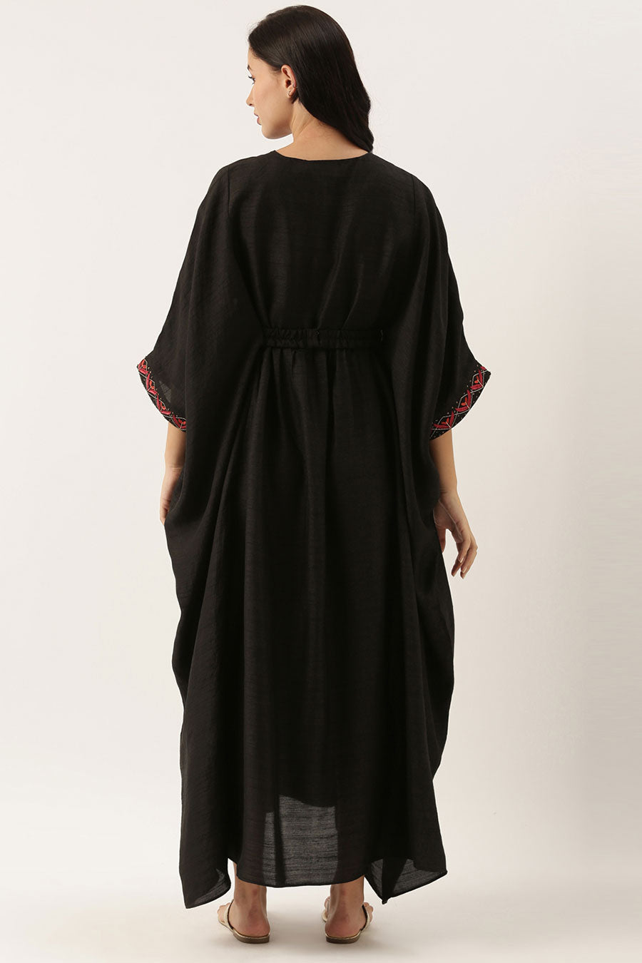 Black Silk Kaftan Dress With Belt