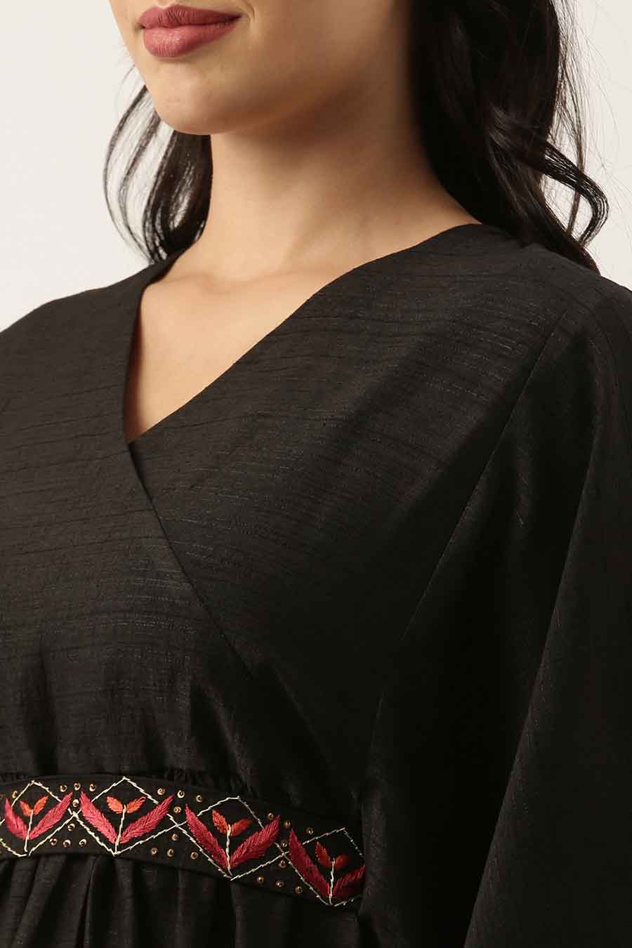 Black Silk Kaftan Dress With Belt