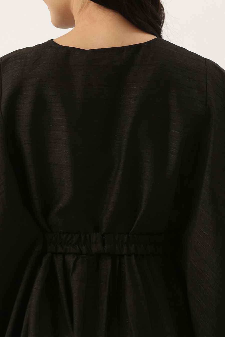 Black Silk Kaftan Dress With Belt