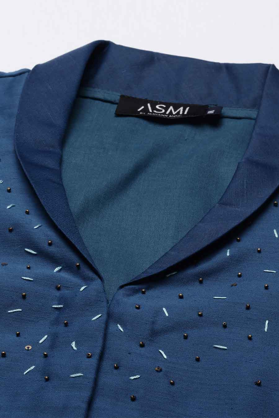 Blue Linen Silk Collar Blouse