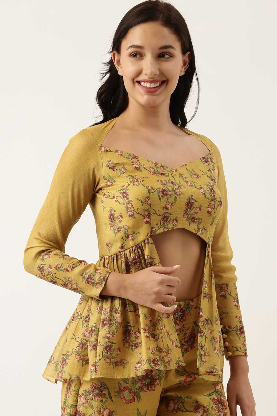 Mustard Chanderi Top & Pant Co-Ord Set