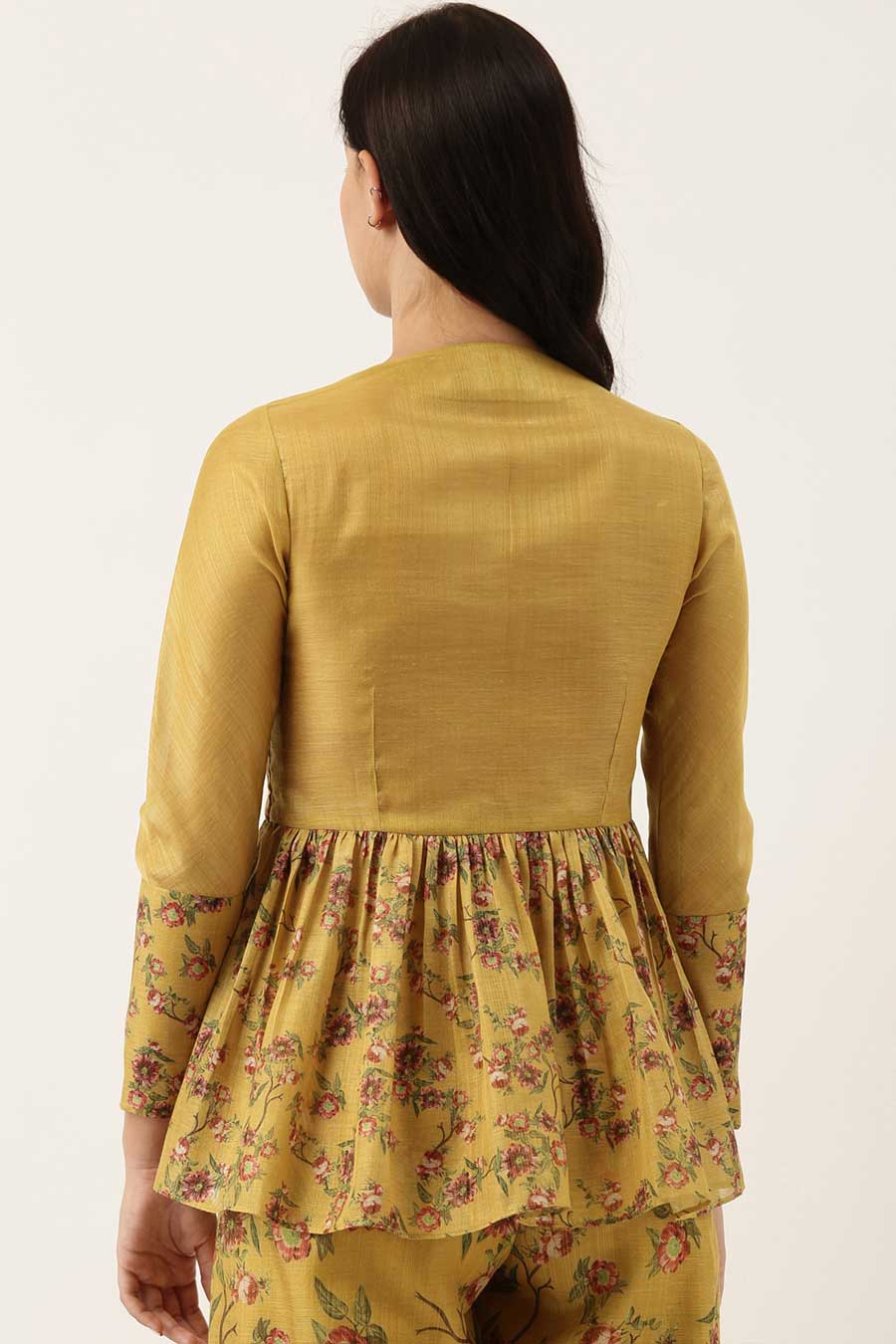 Mustard Chanderi Top & Pant Co-Ord Set