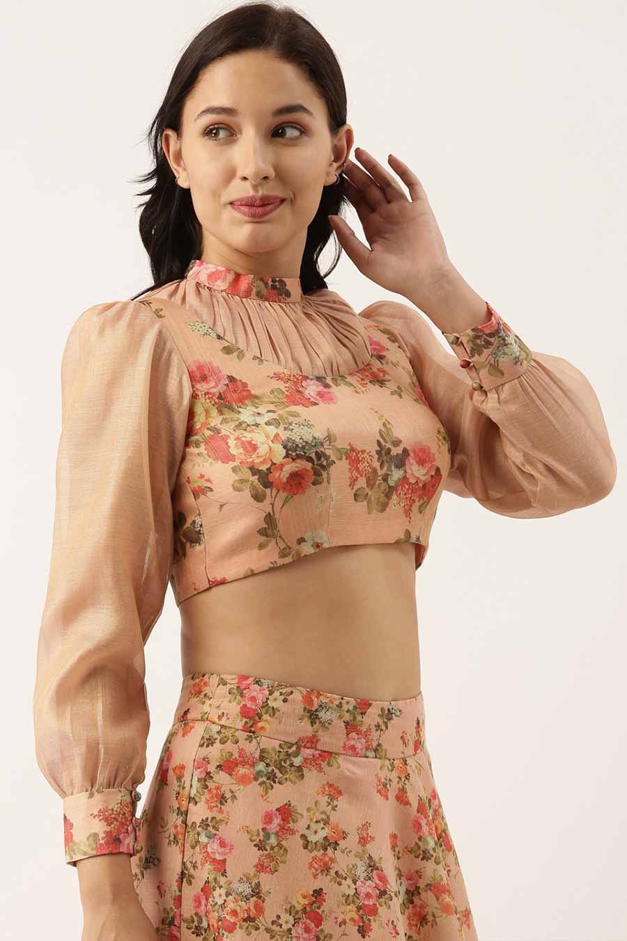 Pink Chanderi Collar Frill Blouse