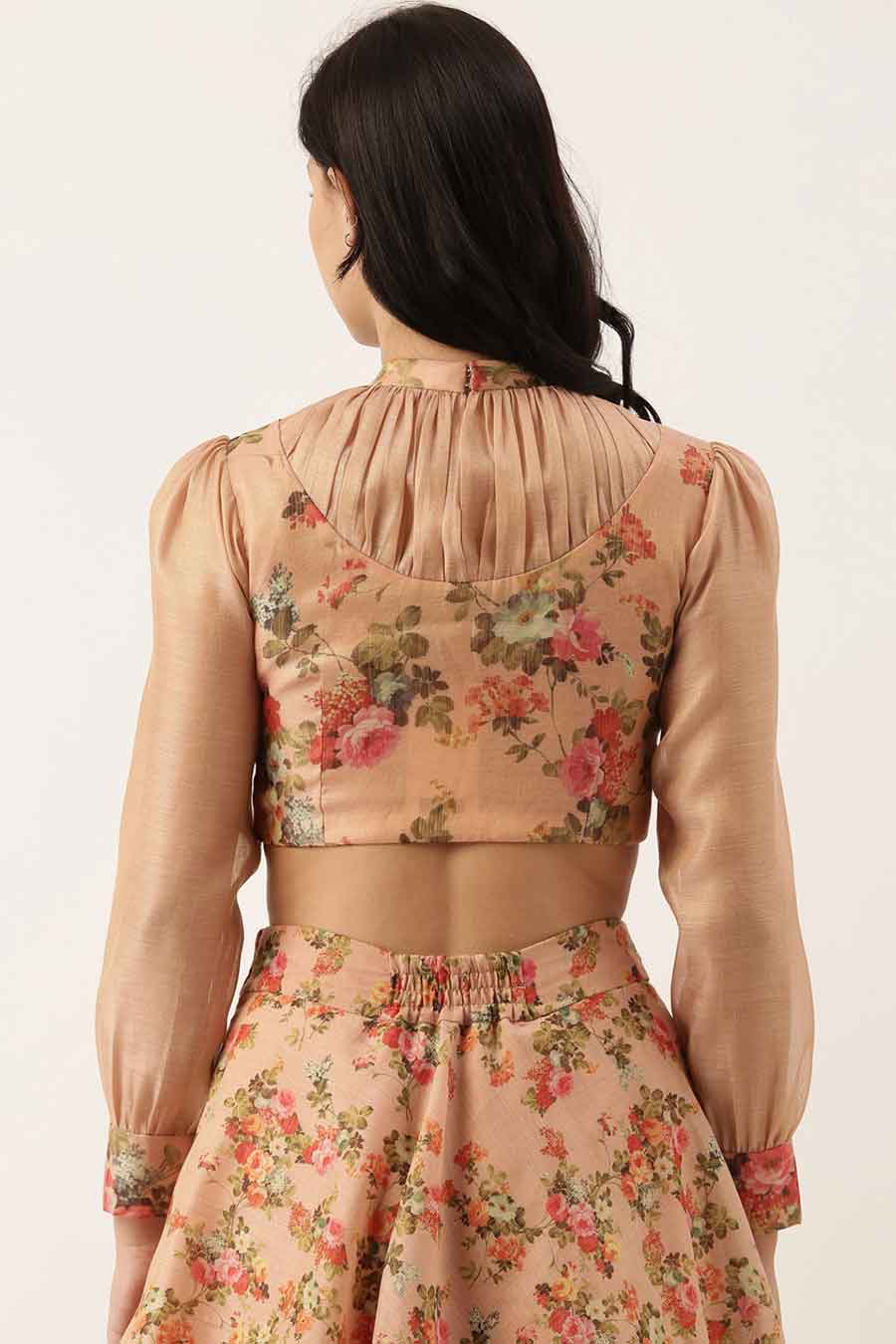 Pink Chanderi Collar Frill Blouse