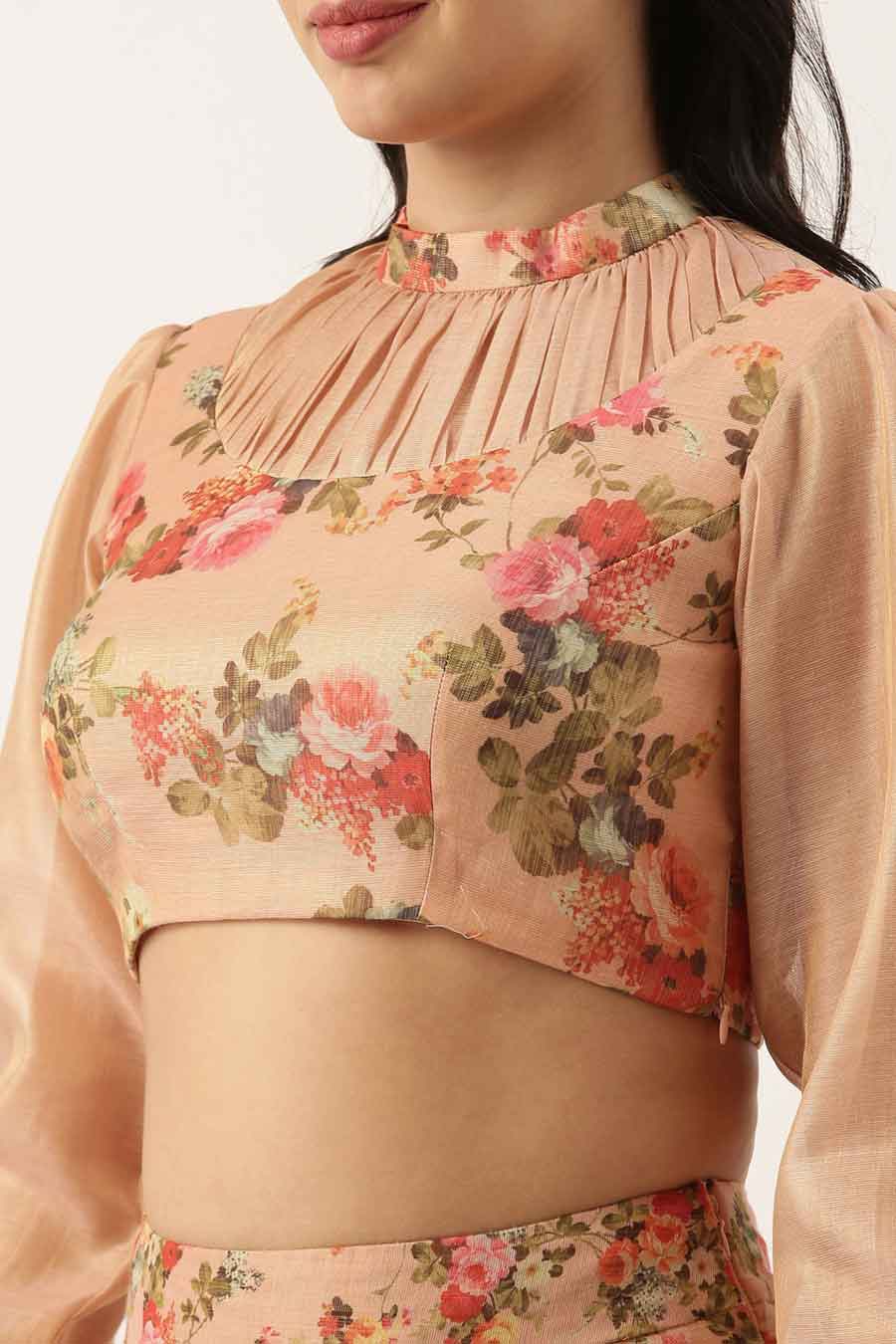 Pink Chanderi Collar Frill Blouse