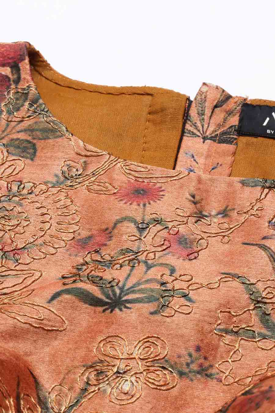 Rust Chanderi Print Embroidered Blouse