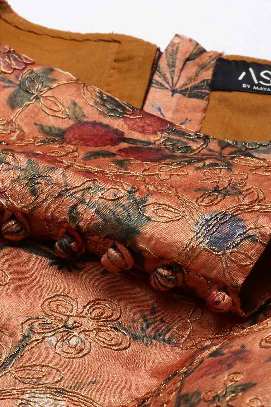 Rust Chanderi Print Embroidered Blouse