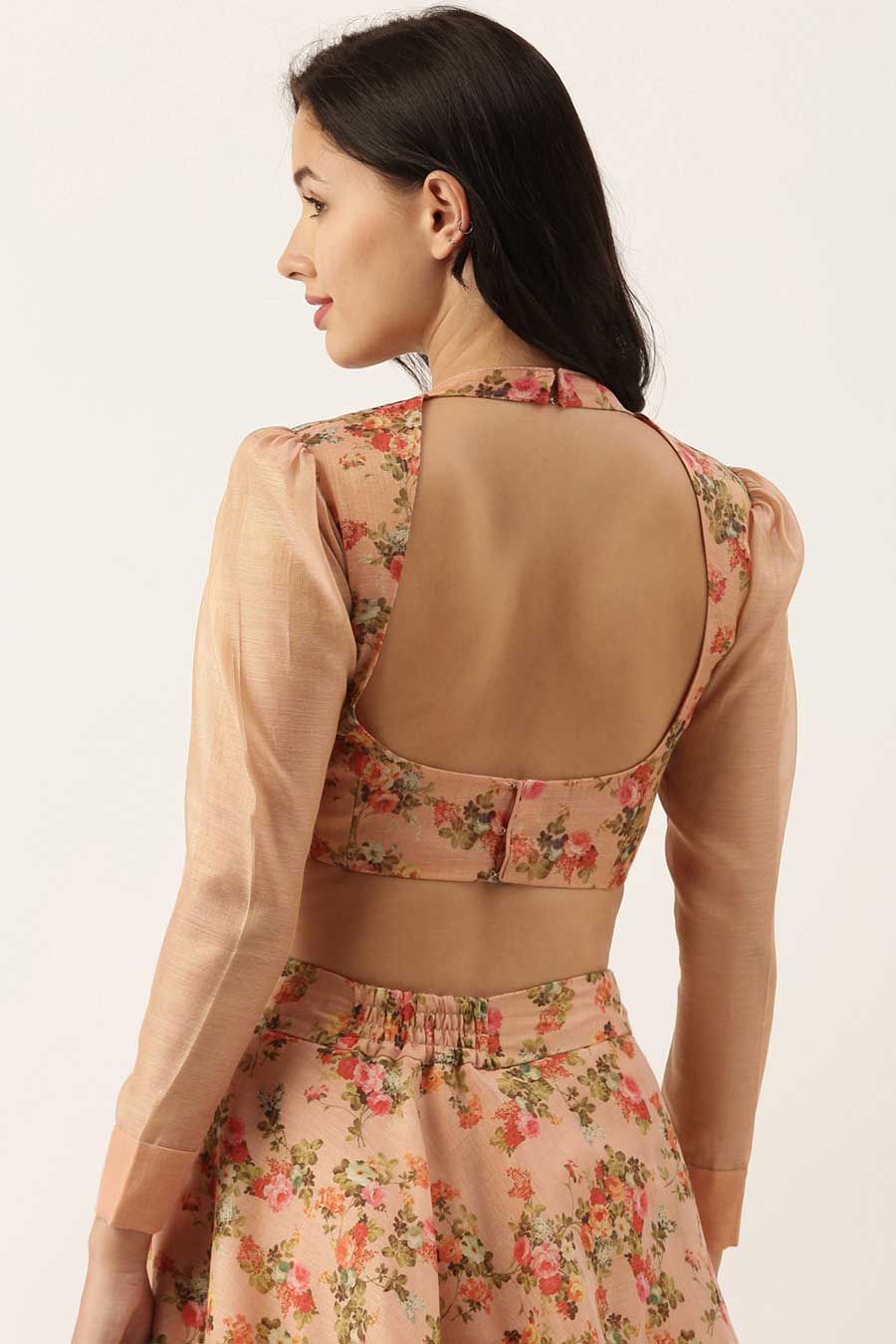 Pink Chanderi Printed Top and Skirt Set