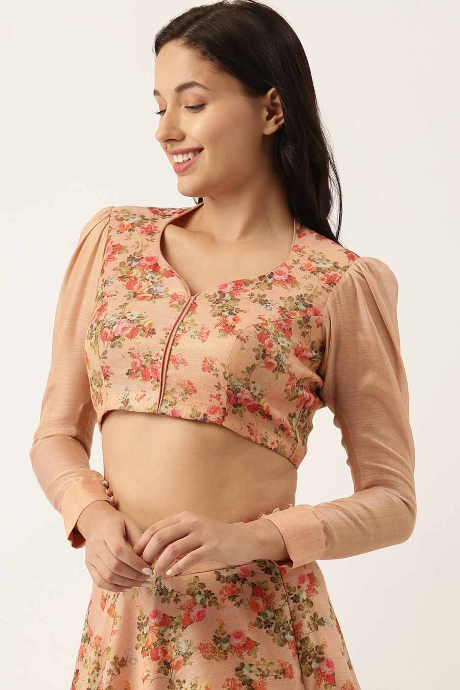 Pink Chanderi Printed Blouse