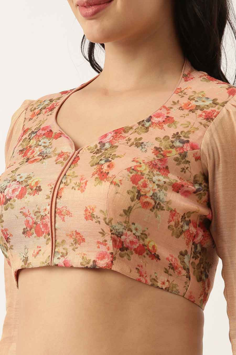 Pink Chanderi Printed Blouse