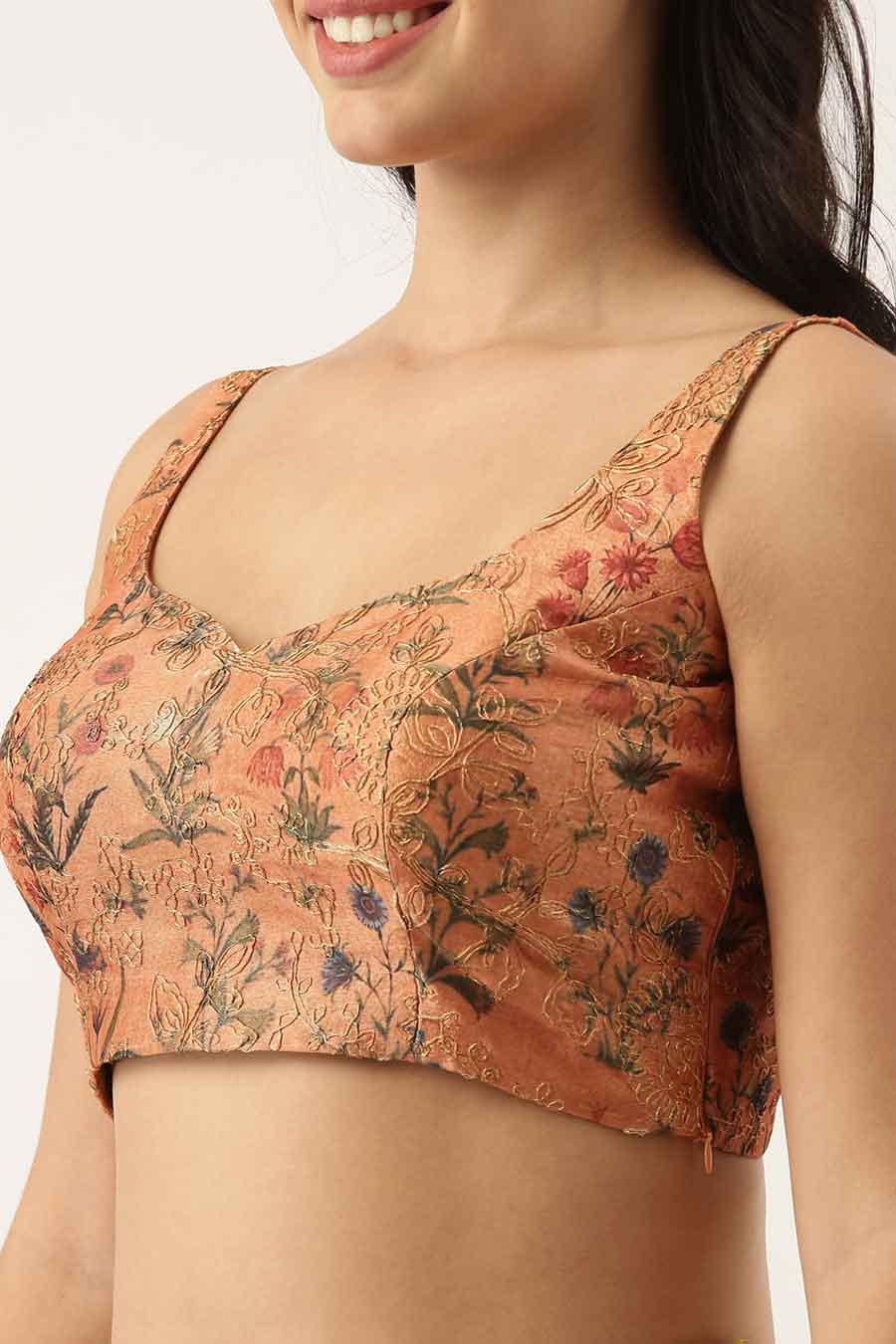 Embroidered Rust Top & Green Skirt Set