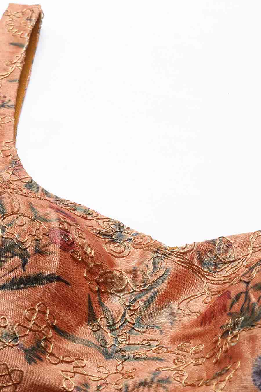 Embroidered Rust Top & Green Skirt Set