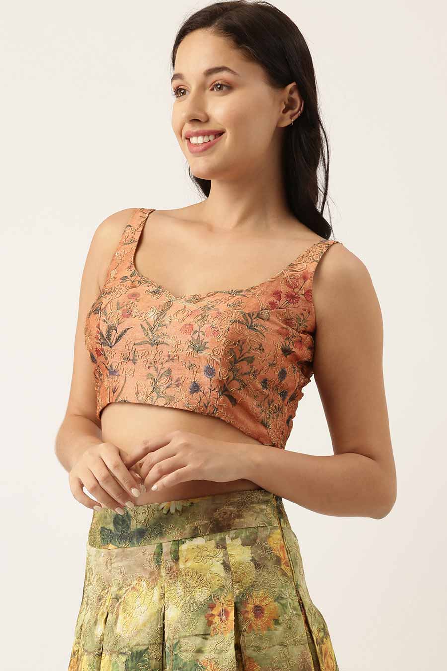Rust Orange Chanderi Embroidered Blouse