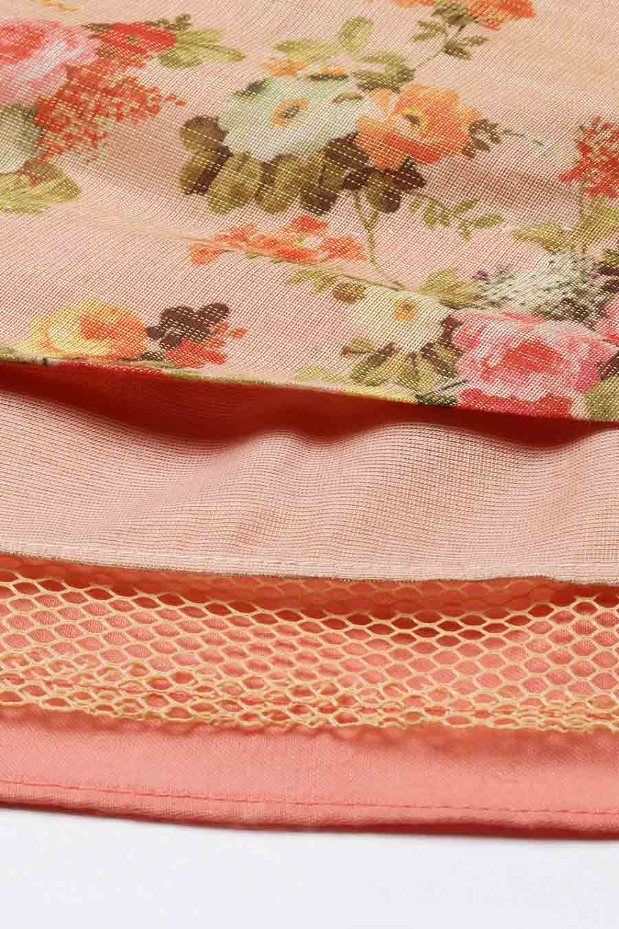 Chanderi Pink Printed Blouse & Skirt Set