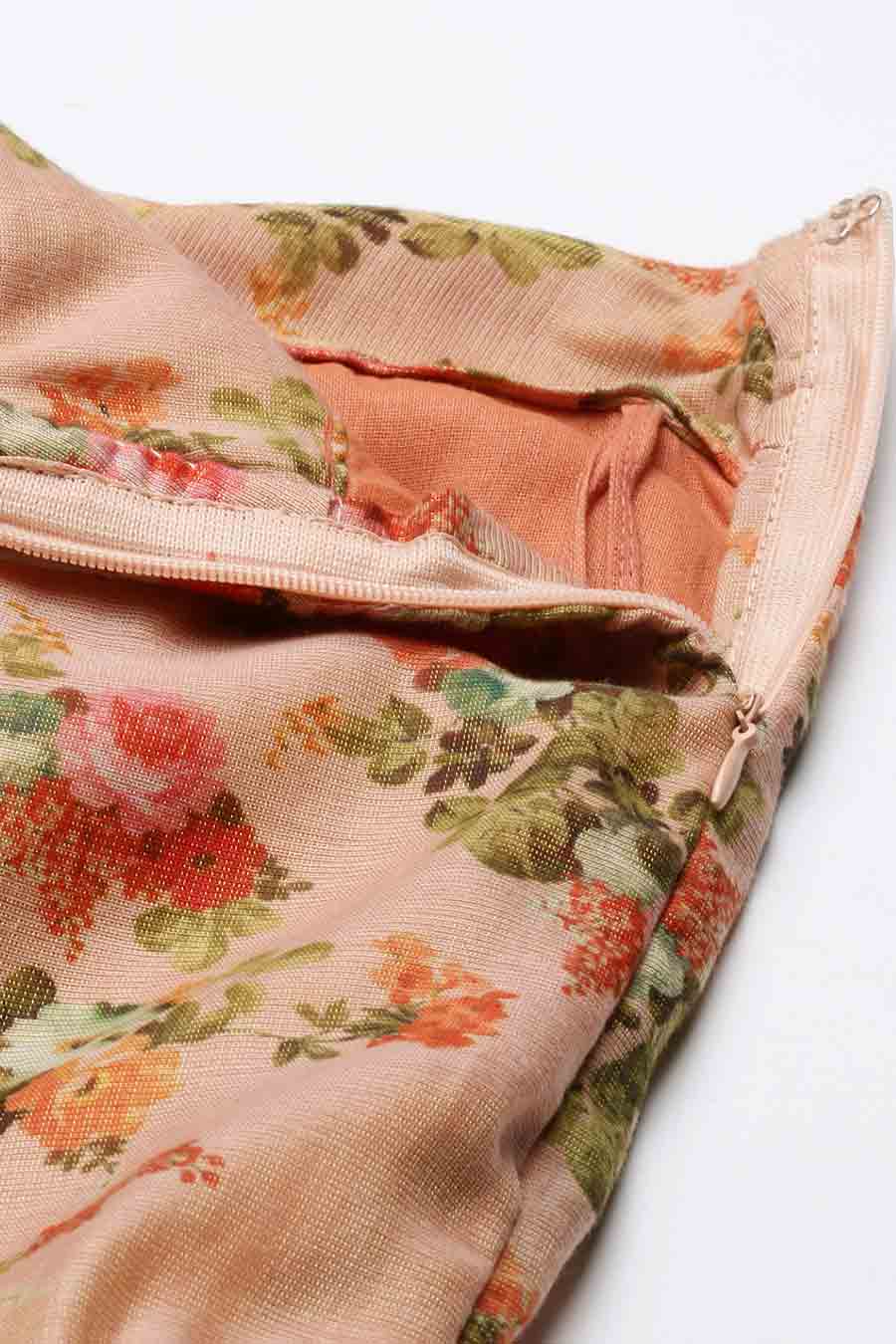 Chanderi Pink Printed Blouse & Skirt Set