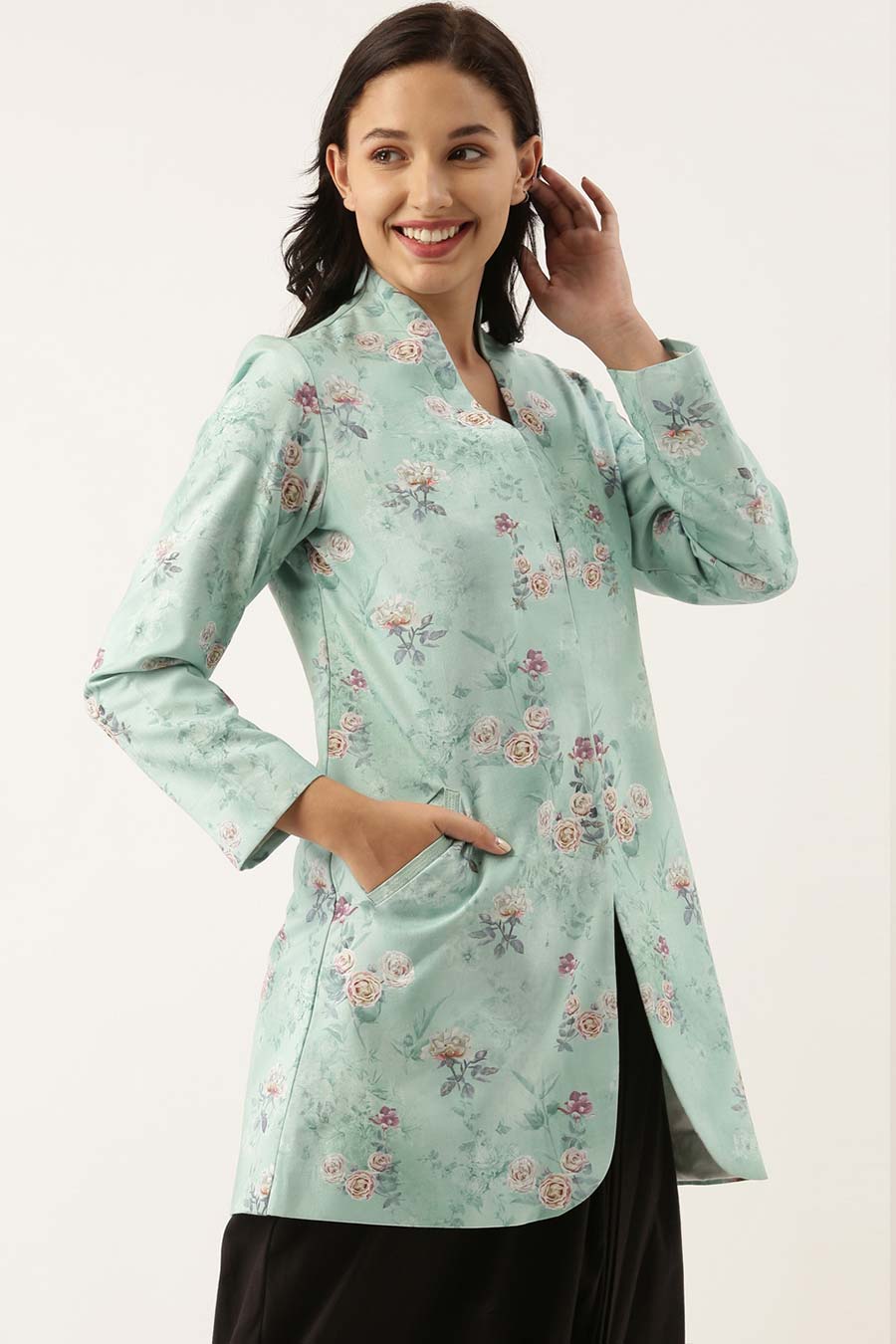 Blue Linen Embroidered Jacket