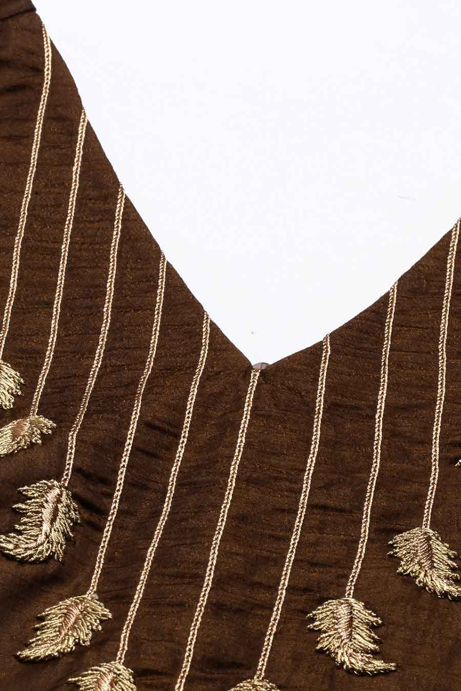 Brown Silk Embroidered Jumpsuit