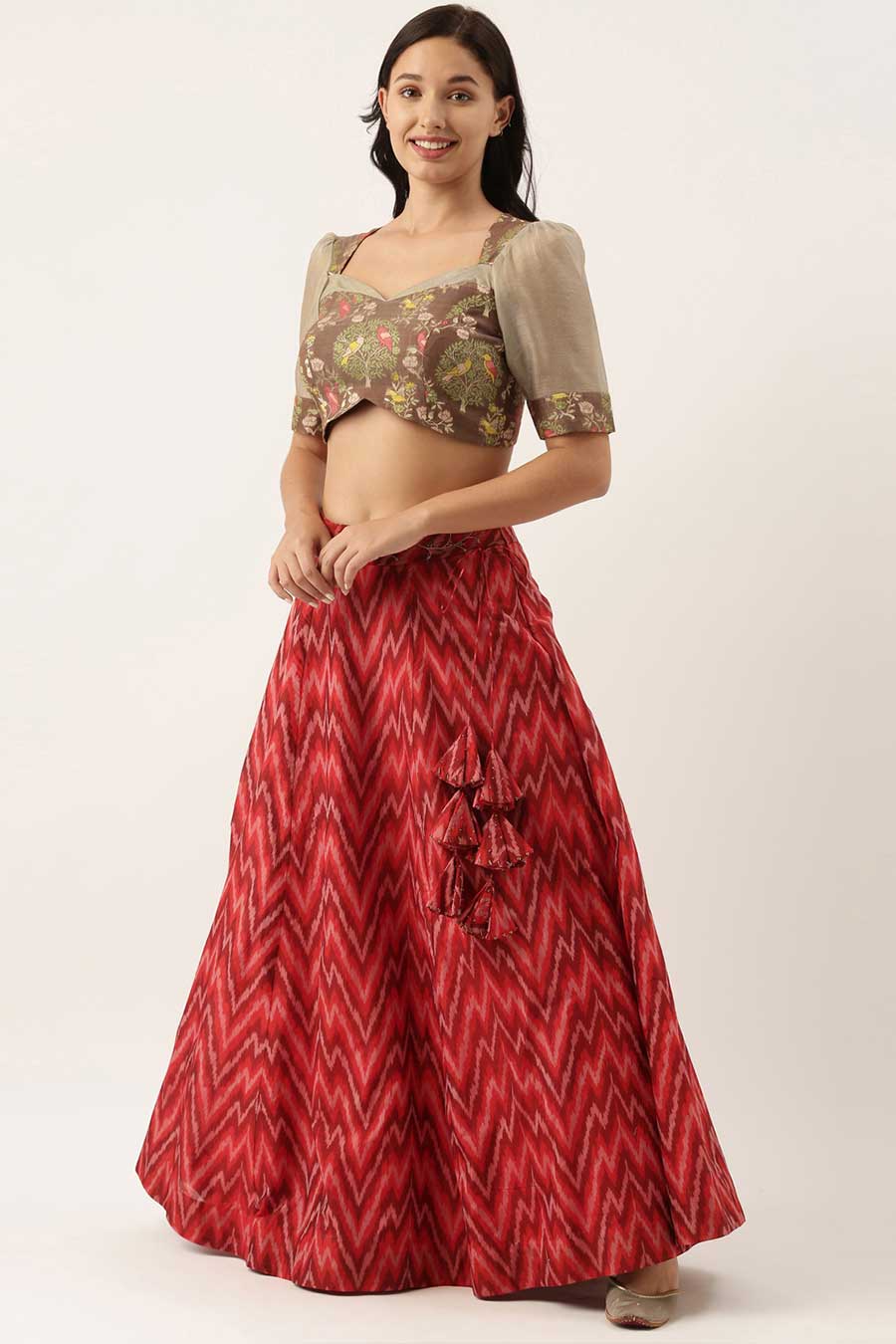 Red Silk Ikat Lehenga Skirt