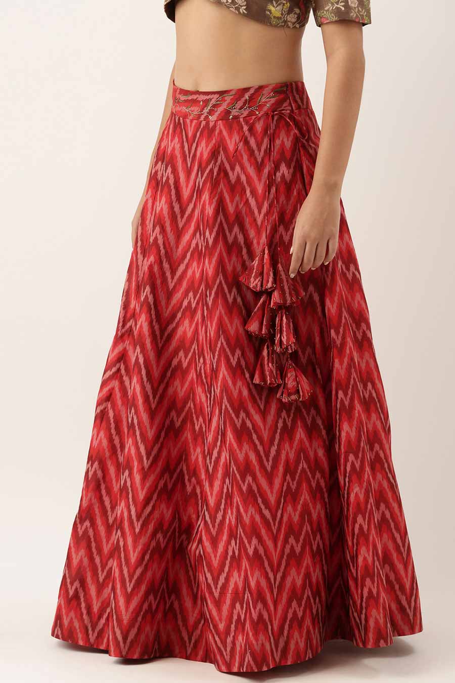 Red Silk Ikat Lehenga Skirt