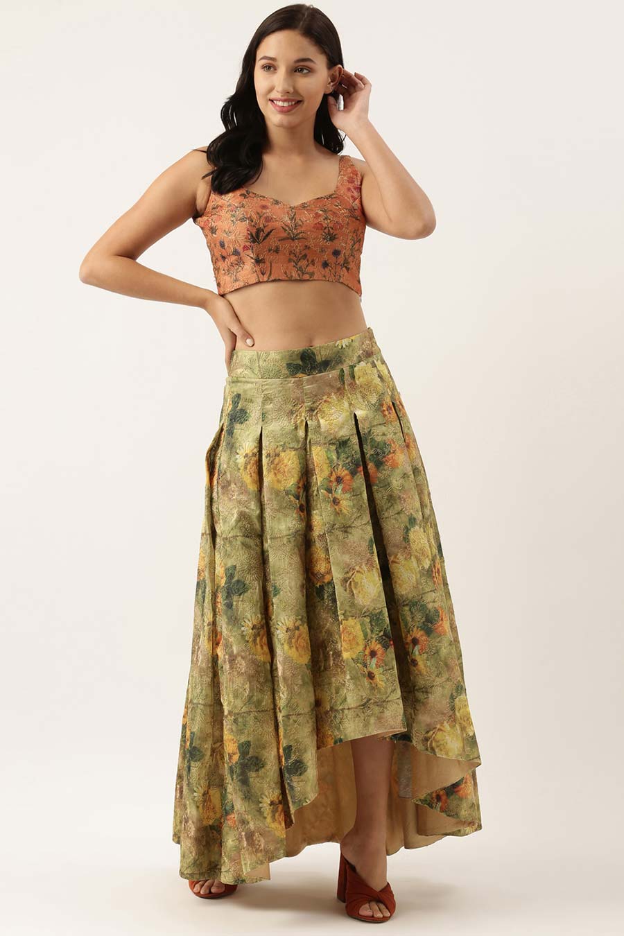 Chanderi High-Low Embroidered Skirt