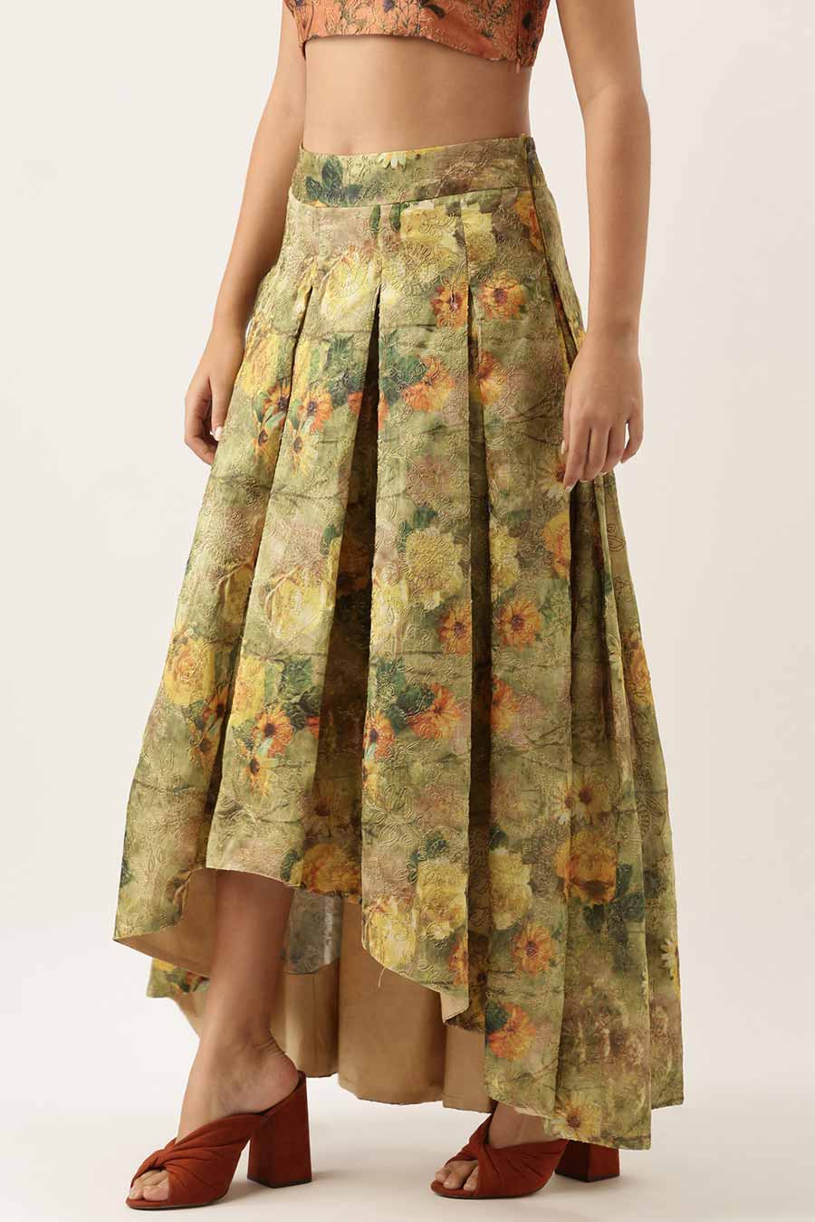 Chanderi High-Low Embroidered Skirt