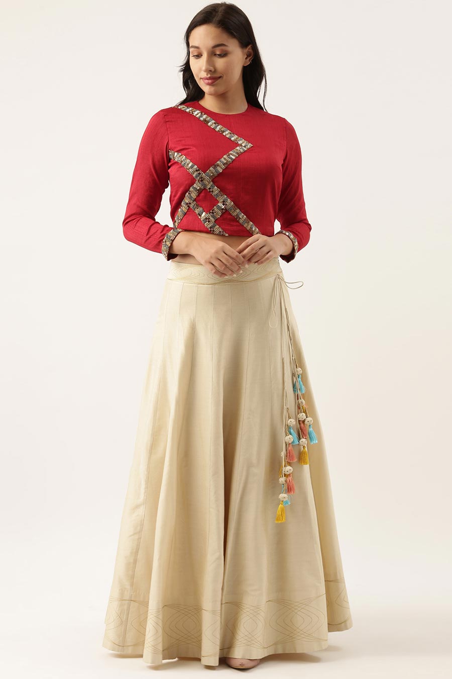 Classic Beige Embroidered Lehenga Skirt