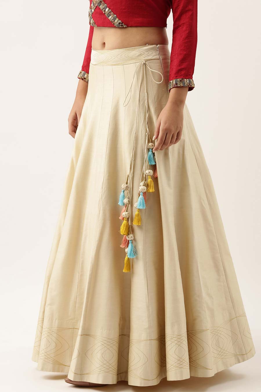 Classic Beige Embroidered Lehenga Skirt