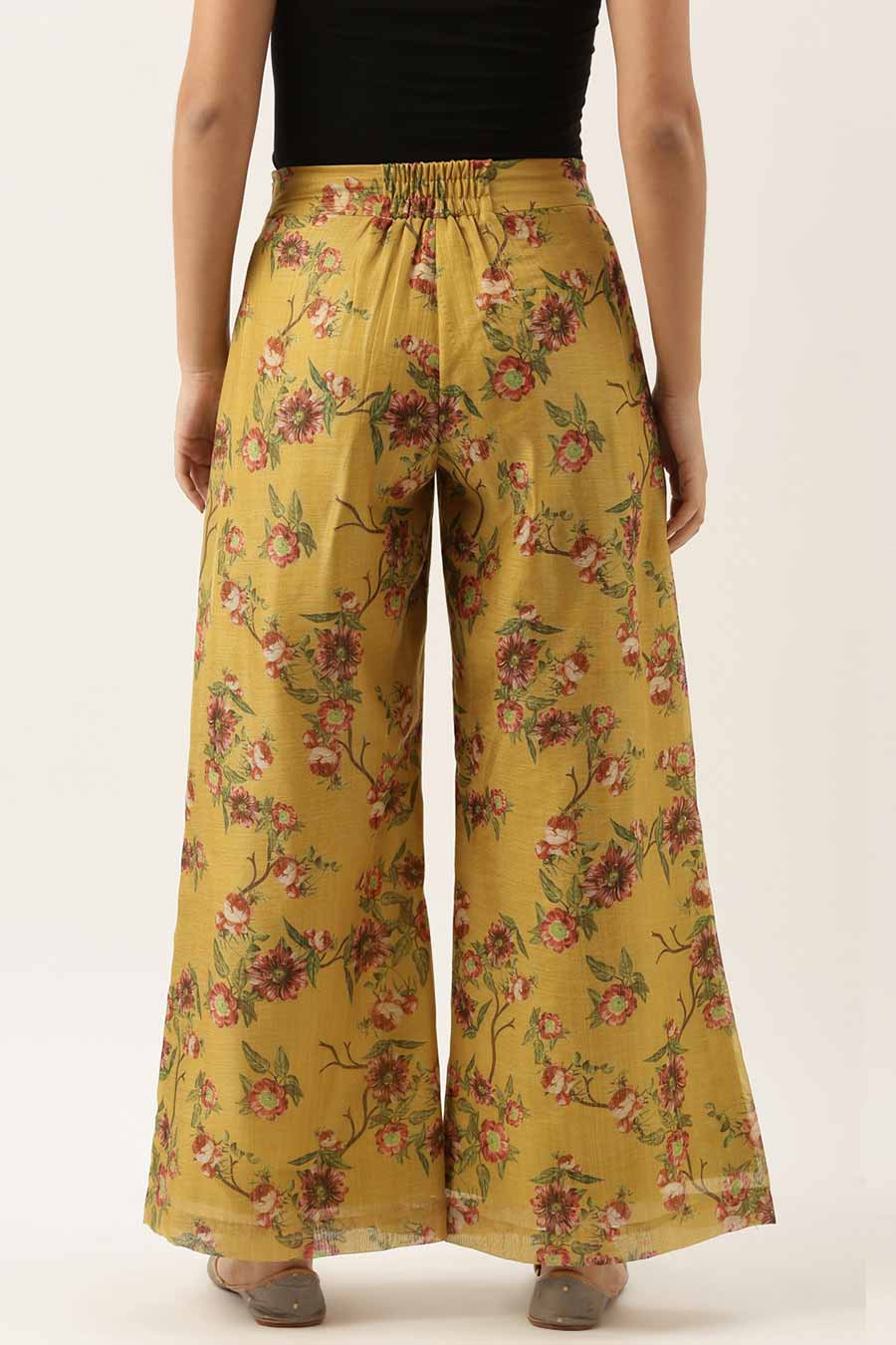 Shop Smocked waist bow-tie print cotton poplin palazzo pants | eShakti