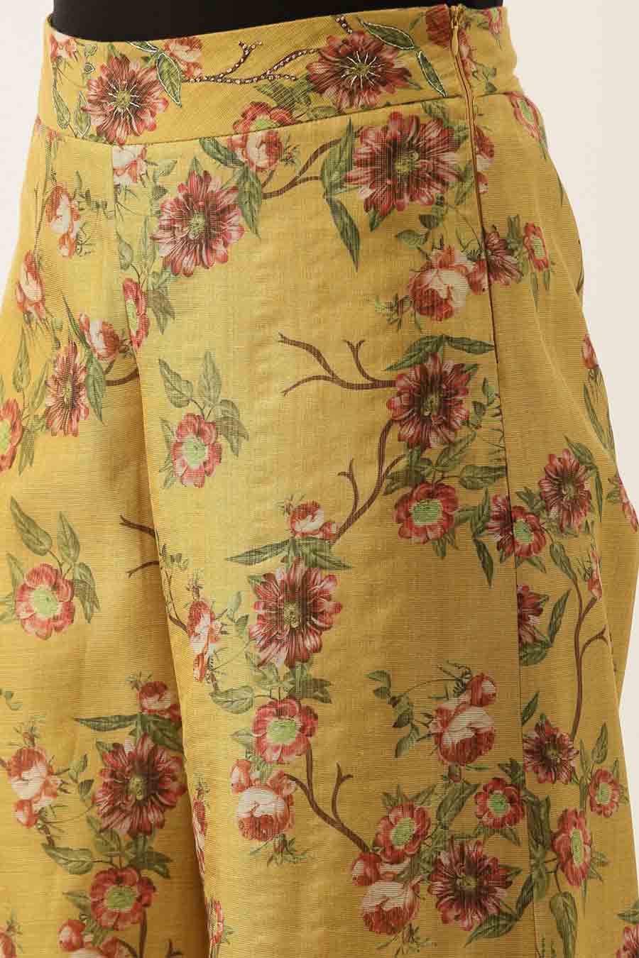 Mustard Chanderi Printed Palazzo Pants