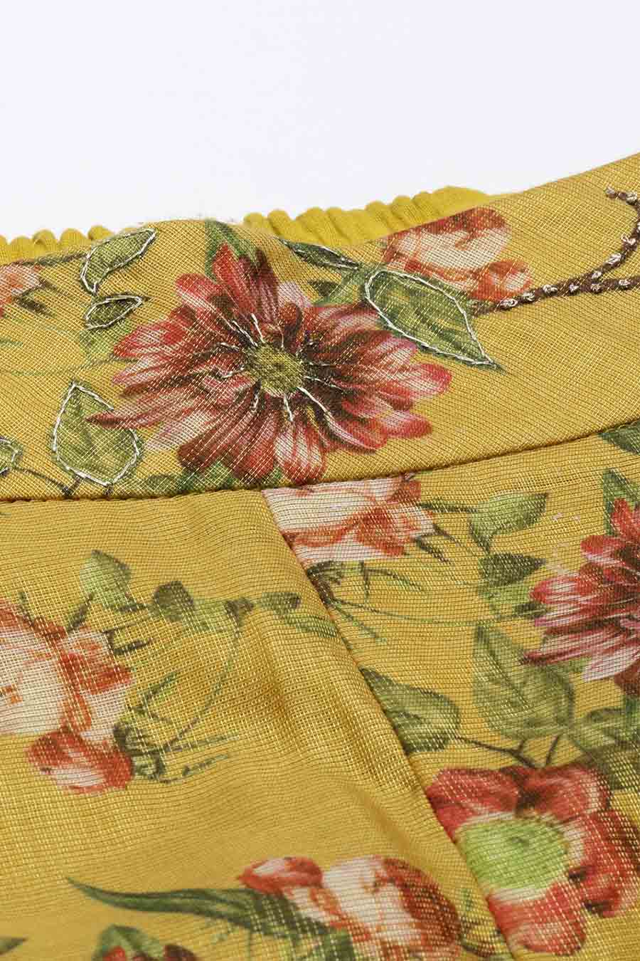 Mustard Chanderi Printed Palazzo Pants