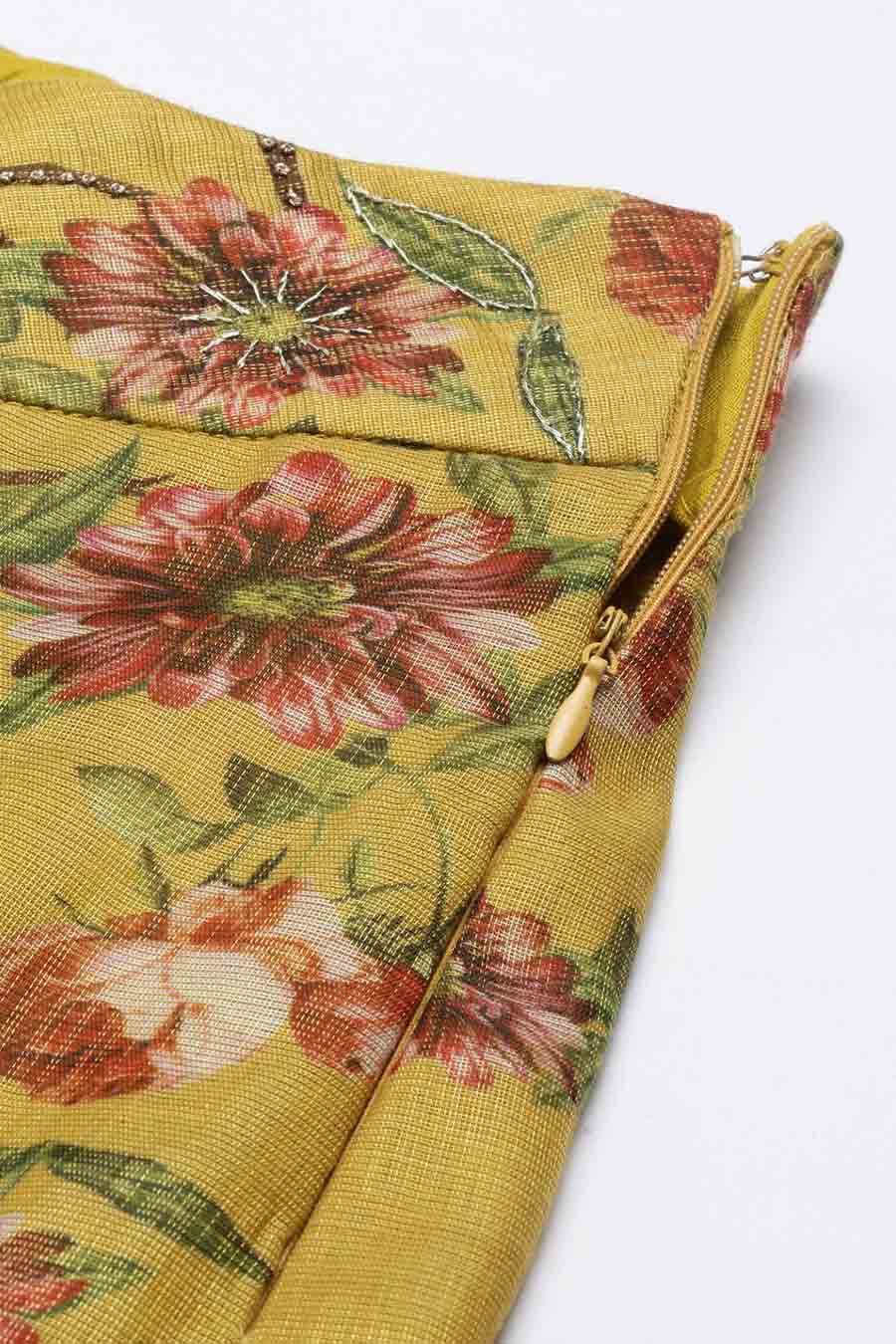 Mustard Chanderi Printed Palazzo Pants