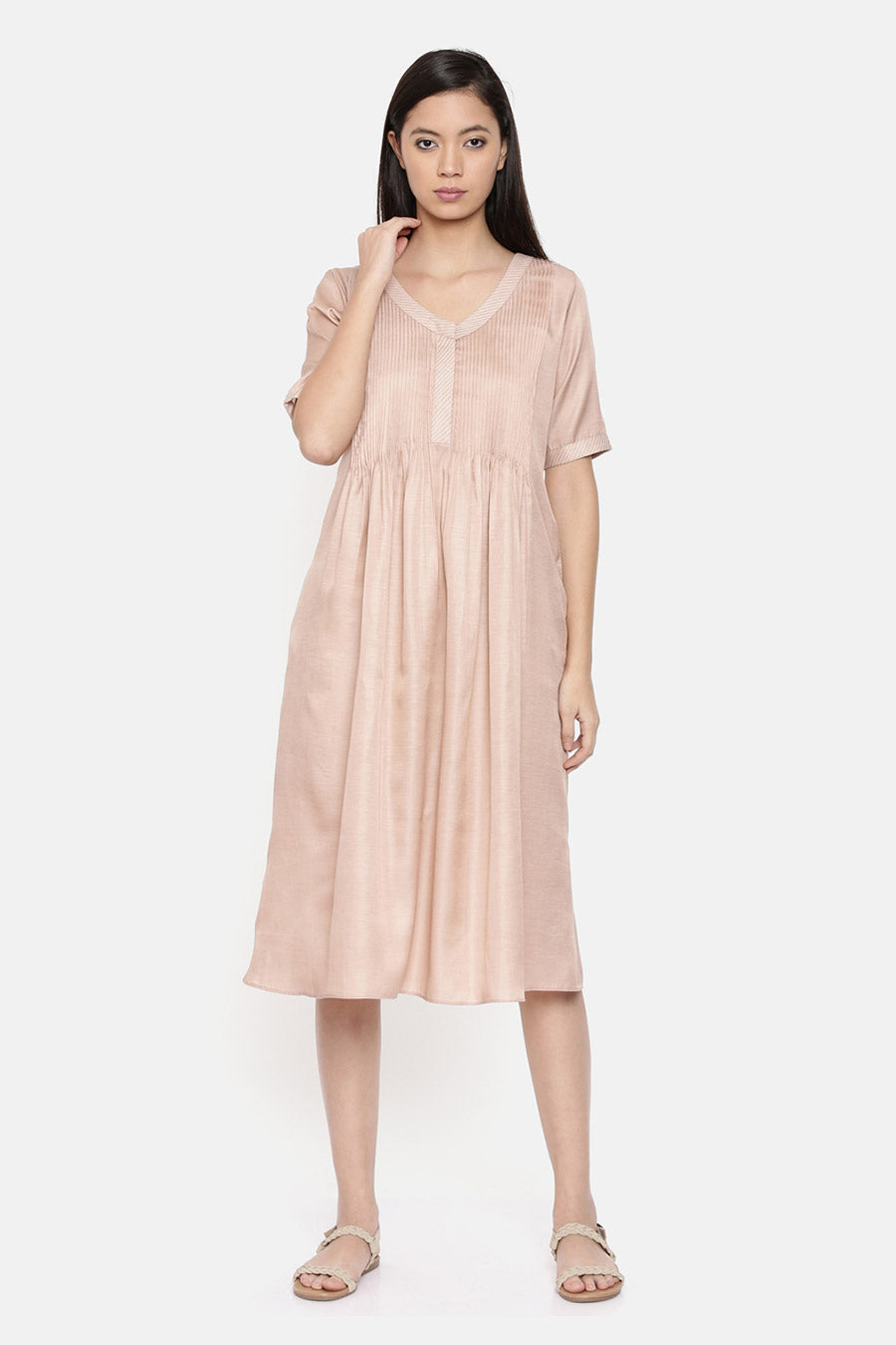 Mauve Pin Tuck Midi Dress