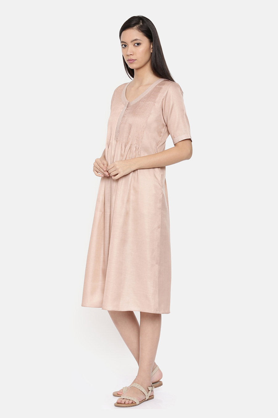 Mauve Pin Tuck Midi Dress