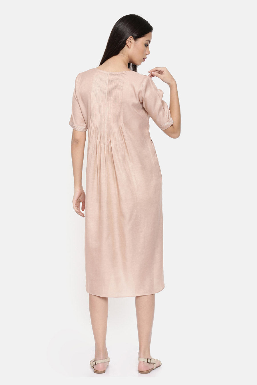 Mauve Pin Tuck Midi Dress