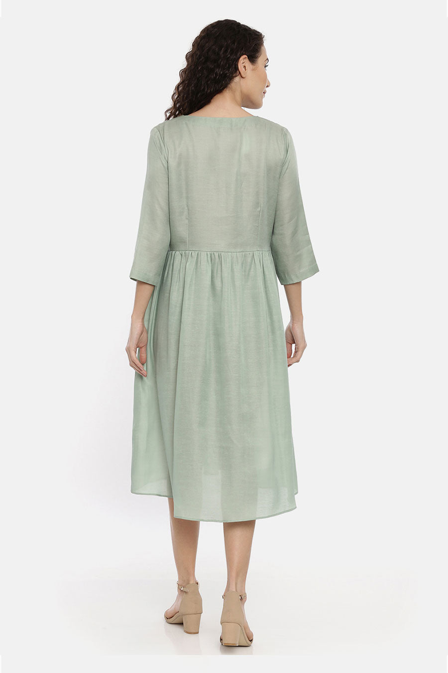 Green Pleated Midi Dress