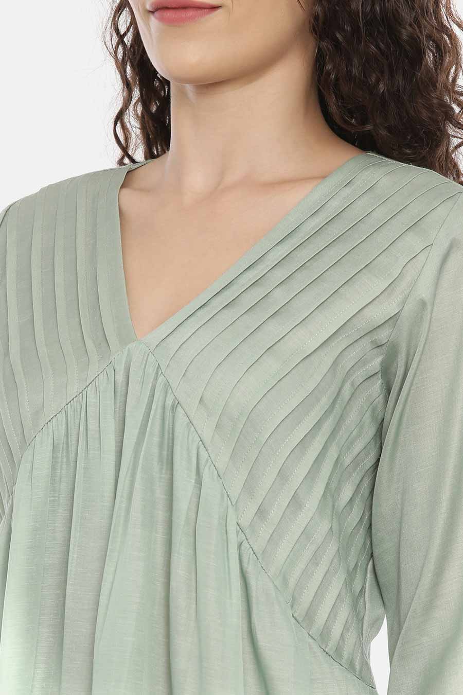 Green Pleated Midi Dress