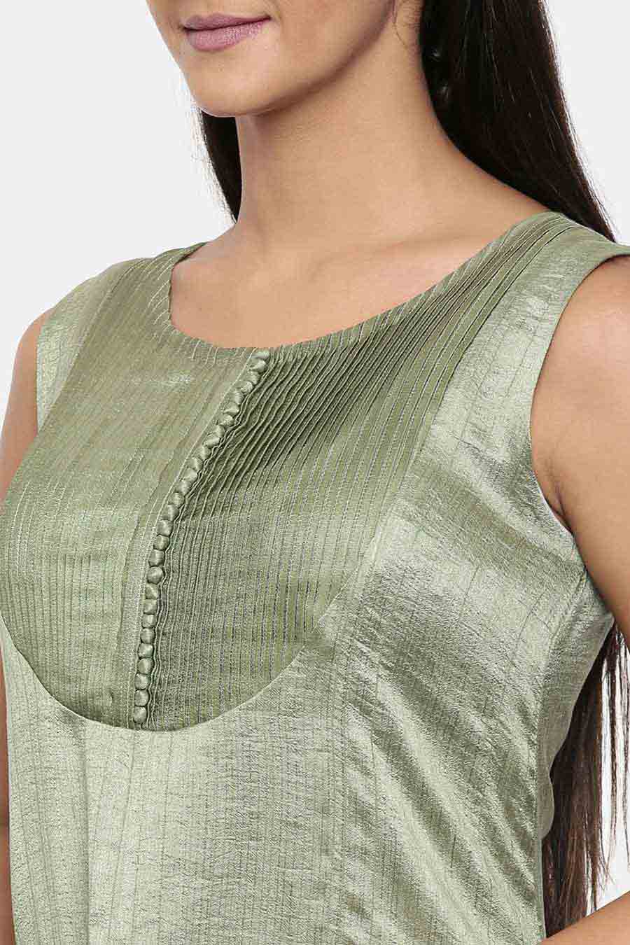 Green Asymmetric Pleated Dress