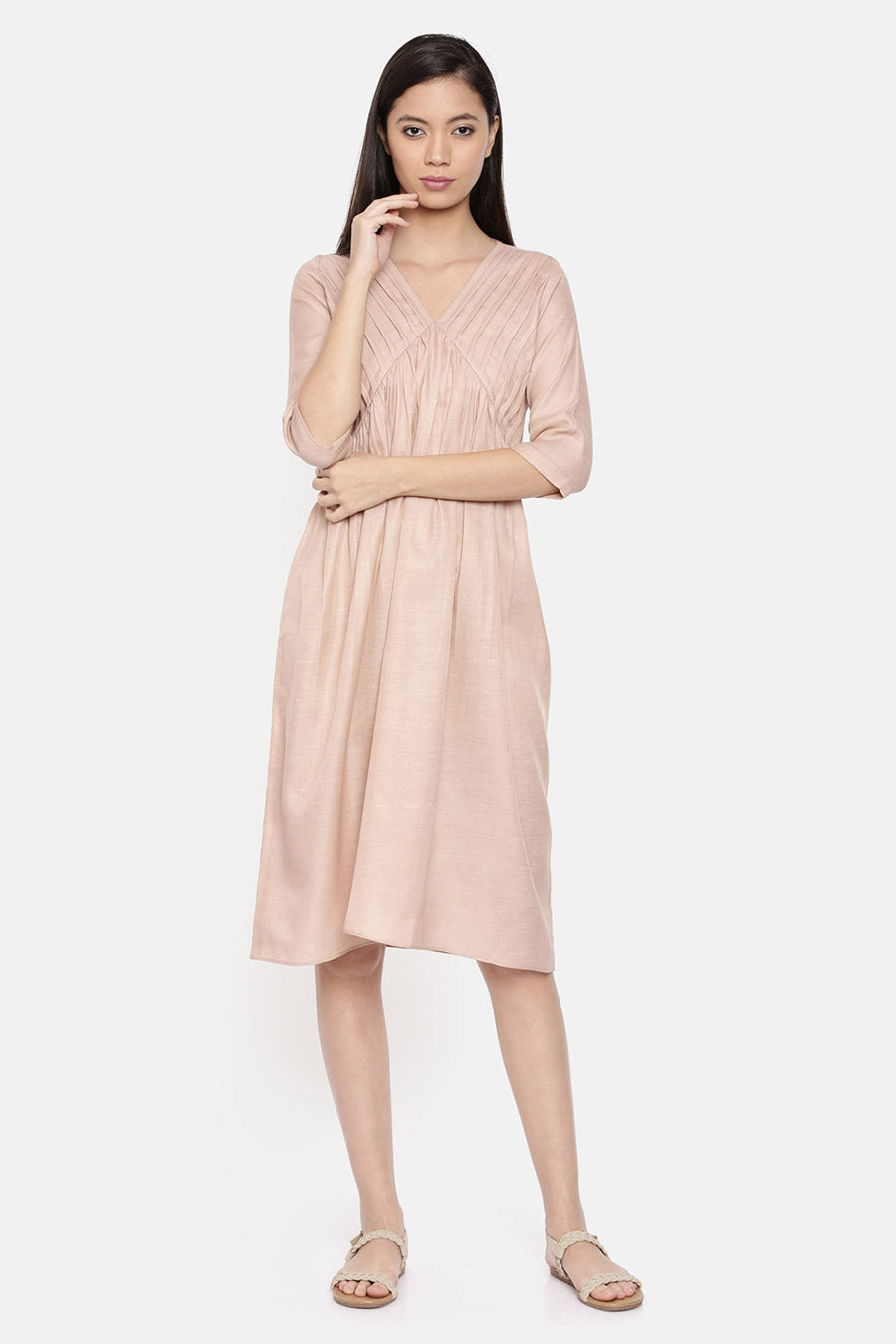 Mauve Pleated Midi Dress