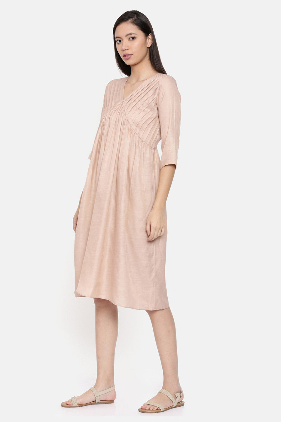 Mauve Pleated Midi Dress