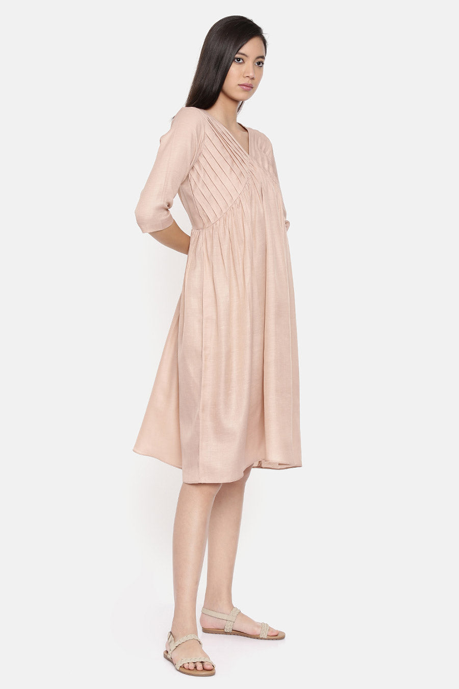 Mauve Pleated Midi Dress